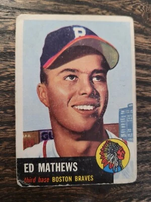 1953 TOPPS ED MATHEWS 37 POOR BASEBALL BOSTON BRAVES - Imagem 1 de 2