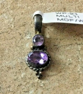 Silver Amethyst Pendant 3/4" Beautiful 2 Stone Charm Only No Necklace — 第 1/4 张图片
