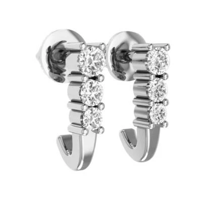 Hoop Earrings VVS1 F 0.35Ct Natural Diamond 14K White Yellow Rose Gold Prong Set - Image 1 of 4
