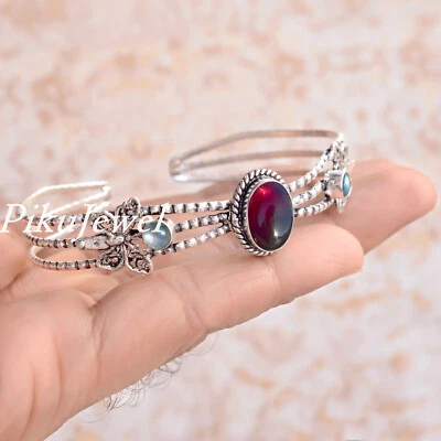 Großes Granat & Labradorit Edelstein 925 Sterling Silber Armband für Liebe Ge... - Bild 1 von 4