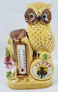 Vintage Ceramic Owl Thermometer Figurine Texas Souvenir Made In Japan - Picture 1 of 12