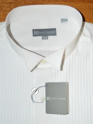150 美元 Hickey Freman 18.5 37 白色铆钉纽扣法式袖口燕尾服衬衫 w5j8 — 第 1/4 张图片