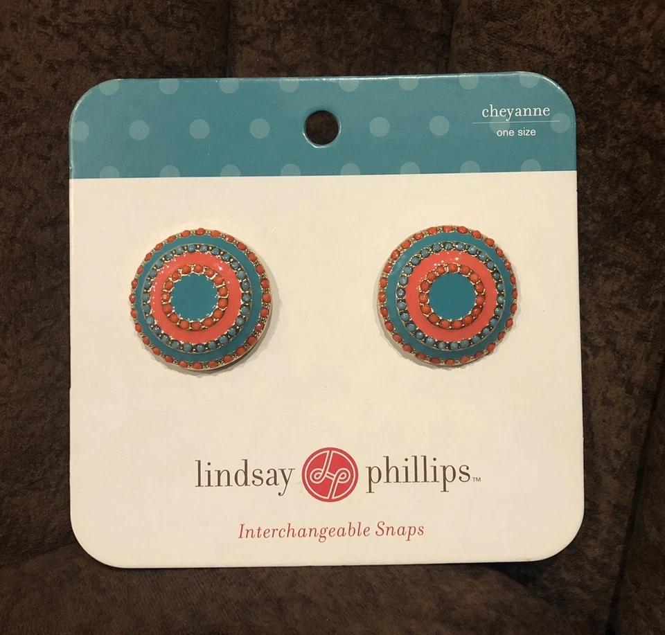 全新 Lindsay Phillips CHEYANNE 鞋扣吊饰 绿松石和珊瑚水钻 Rnd — 第 1/2 张图片