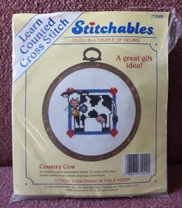 Vtg 1990s Dimensions Stitchables Counted Cross Stitch 71049 Country Cow OPEN KIT - Picture 1 of 5