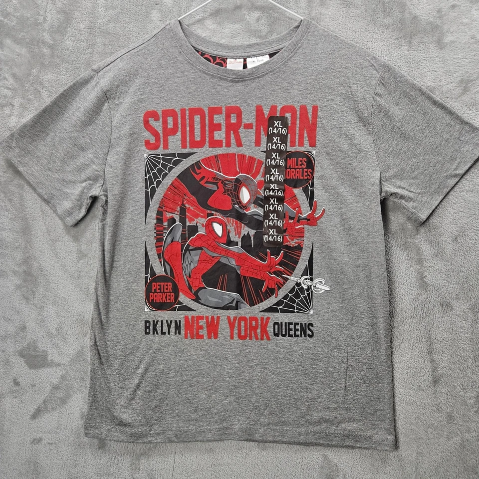 Marvel Spider-Man Shirt Boys XL 14/16 Gray Miles Morales Graphic Tee Queens - Image 1 of 4