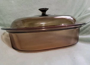 Corning Visions V-34-B 4 Quart Oval Roaster Dutch Oven With Lid, Amber - Picture 1 of 7