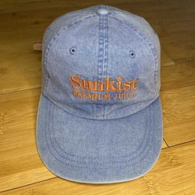 VTG Sunkist Premium Juice Blue Denim-Washed-Style Wide Brim Strapback Dad Hat - Image 1 of 4
