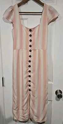 Trixxi M Pink White Stripe Dress Cottagecore Farm Prairie Country Western Midi - Image 1 of 4