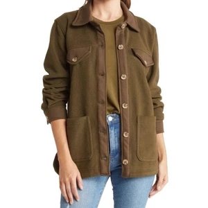 Blank NYC Olive Green Fleece Shacket Jacket Large EUC - Picture 1 of 9