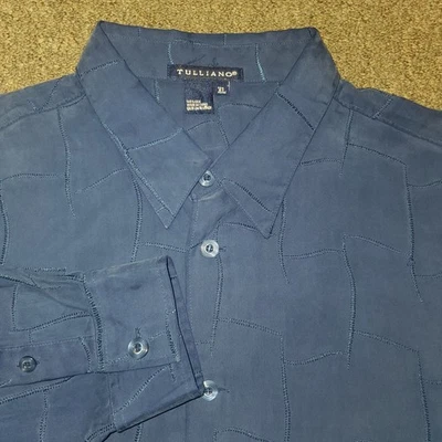 Camisa Tulliano Manga Larga Abotonada XL 100% Seda Azul Oscuro Foto 1 de 4