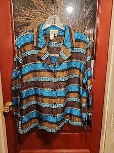 Coldwater Creek Aqua/brown Button Shirt, XL - Picture 1 of 8