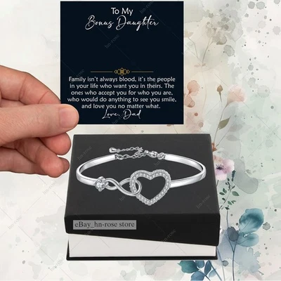 Pulsera Corazón para Bonus Hija, Hijastra Unbiológico Niño Adopción Regalo Foto 1 de 4
