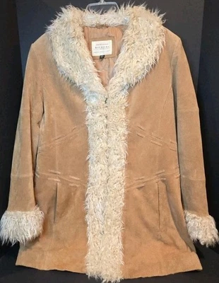 Женские Maurices из натуральной замши кожи пальто желтовато-коричневый с кремовый искусственного меха размер XL EUC - Изображение 1 из 4