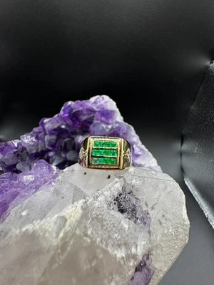 Massiver Smaragd Ring 18Karat (750) Gelbgold mit feinen Brillanten - Handarbeit - Bild 1 von 4