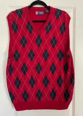 Chaps Sweater Vest Argyle Knit Red Blue Mens XLarge - Image 1 of 3