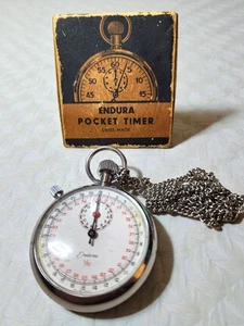 Vintage Endura 1/10 Second Stopwatch Mechanical Wind Up Timer w/ Box Working - Picture 1 of 5