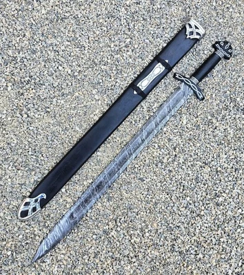 Большой меч из дамасской стали, 37 дюймов накладной монтаж кровавая канавка острый двойной край - Изображение 1 из 4