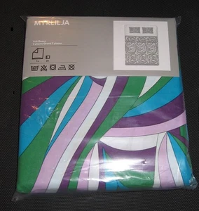 IKEA Myrlilja DUVET COVER Pillowcases SET Purple Green Swirl 70s Op Art QUEEN - Bild 1 von 3