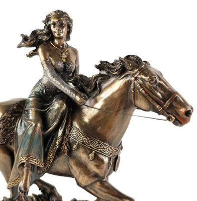 VERONESE 10 3/4 Rhiannon Celtic Moon Goddess of Fertility on Horse Statue Bronze Finish
