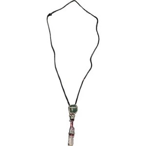 Stone/Crystal Charm Amulet Totem Green Purple Clear Necklace On Black Silk Cord - Picture 1 of 4