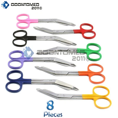 Juego de 8 Tijeras de Vendaje Lister 4.5"" Mezcla de Colores Manijas Instrucción Quirúrgica Foto 1 de 2