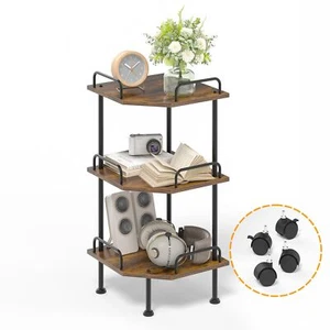 3-Tier Small Corner Shelf Rustic Brown Display Shelving for Living Room Bath - Picture 1 of 9