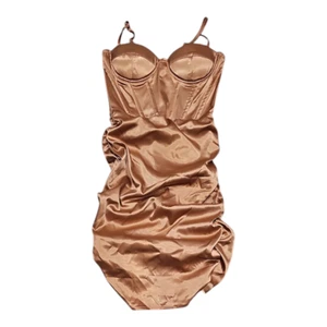 Shein Bodycon-Satinkleid mit gerafftem Reißverschluss hinten Größe Small Kupfer Bronze - Bild 1 von 5