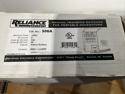 Interruptor de transferencia Reliance Pro/Tran2 506A 6 circuitos para alimentación de respaldo Foto 1 de 4