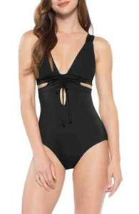 BECCA by Rebecca Virtue Women's Color Code Cutout One Piece Shirred Swimsuit - Picture 1 of 6