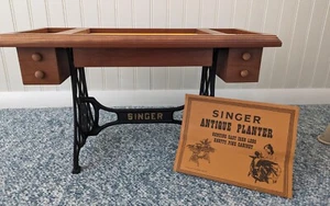 SINGER Antique Planter - Unique & Rare! - Cast Iron Legs & Knotty Pine Cabinet - Picture 1 of 9