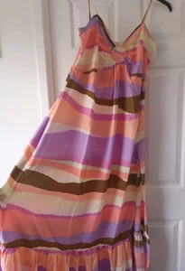 River Island Multi Stripe Maxi Dress Ring Detail Front Size UK 20 Adjust Straps, - Picture 1 of 13