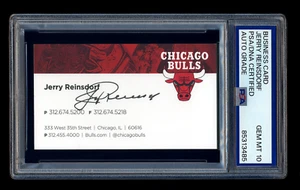 JERRY REINSDORF SIGNED CHICAGO BULLS BUSINESS CARD PSA/DNA GEM MINT 10 - Picture 1 of 3