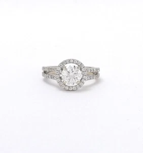 14k White Gold Diamond Engagement Ring Split Shank Halo GIA Certified - Picture 1 of 8