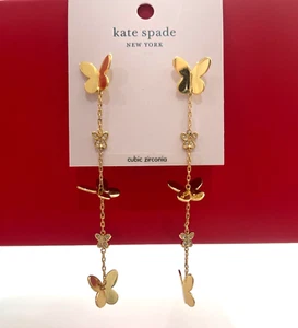 Kate Spade In A Flutter Linear Earrings Clear/Gold New - Picture 1 of 3