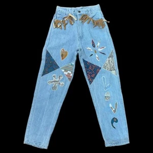 RARO jeans mamma vintage anni 80 vita super alta patchwork applicazione frange di APPEAL - Foto 1 di 8