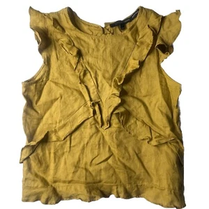 Harve Benard S Women’s Linen Blouse Ruffle Modern Chic Solid Mustard Yellow - Picture 1 of 6