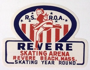 1940er Revere Skating Arena Revere Beach MA Rollschuh Etikett 7"W - Bild 1 von 2