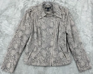 INC International Concepts Jacket Womens Large Vegan Suede Moto Animal Print - Picture 1 of 9