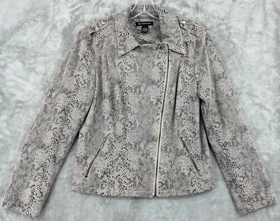 INC International Concepts Jacket Womens Large Vegan Suede Moto Animal Print - Image 1 of 4