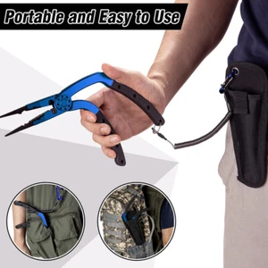 Fisherman Locking Fishing Pliers, Aluminum Split Ring-Hook Remover-Line Cutter - Picture 1 of 8