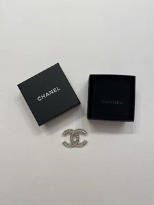 Authentic CHANEL CC Silver Crystal Rhinestone Pin Brooch - Picture 1 of 5