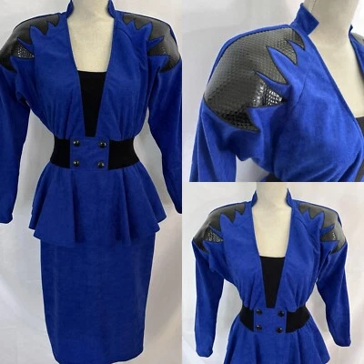 Fredericks of Hollywood Vintage Dress Blue Body Con Peplum Kaufman Size 9/10 - Image 1 of 4