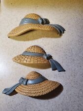 Vintage Burwood Home Interior Decor Basket weave Bonnets w/Blue ribbon, Set of 3