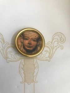 One Vintage Lilac Bow Yoke Cleopatra Printed Fabric Button- 1-1/16" - Picture 1 of 2