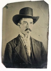 Antico cappello cowboy uomo western antico epoca vittoriana foto a colori vecchio west - Foto 1 di 3