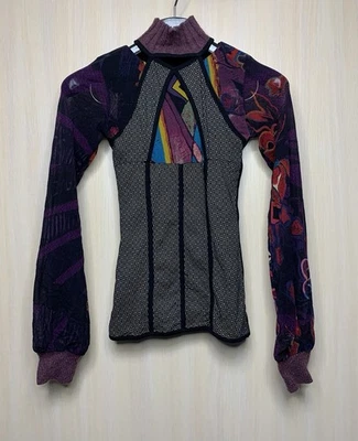 Save The Queen Vintage Colourful Y2K Mesh Mock Neck Top Long Sleeve Size M - Image 1 of 4