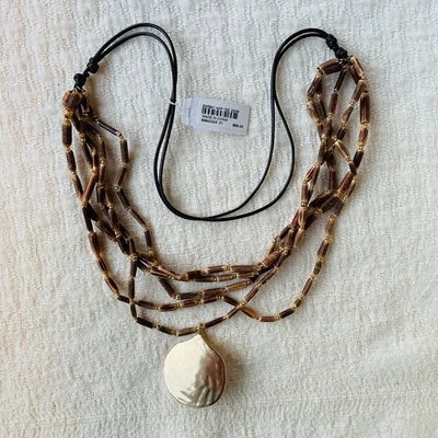 Collar de cuentas de madera de 5 hilos J.Jill Island Delight con colgante en tono dorado - ¡NUEVO CON ETIQUETAS! Foto 1 de 4