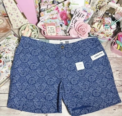 "Pantalones cortos chinos antiguos de algodón coral arrecife azul marino talla 6 playa costera 5"" nuevos con etiquetas" Foto 1 de 4