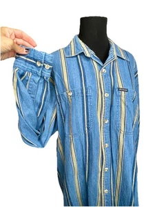 Vintage Dickies Shirt Mens XL Denim Tan Striped Button Down Cotton 90s USA - Picture 1 of 6