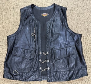 Chaleco de moto Harley Davidson de cuero negro "Lonesmen" talla XL - Imagen 1 de 6